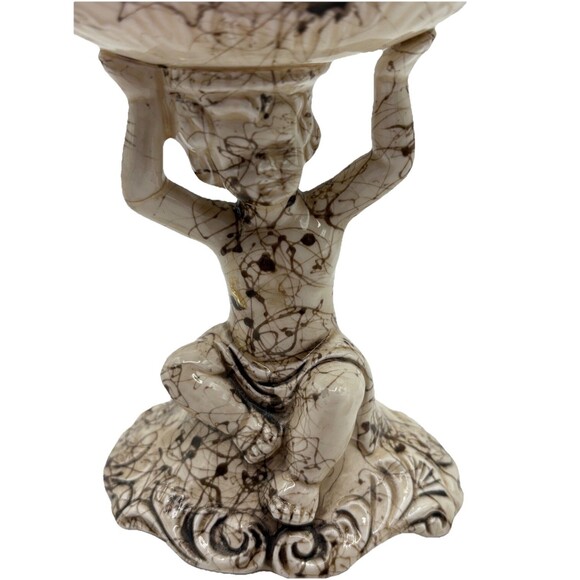 Vtg Possible Dreams Cherub Compote Candy Dish W/ Lid Crackle Glaze Pink Accents - Picture 3 of 14